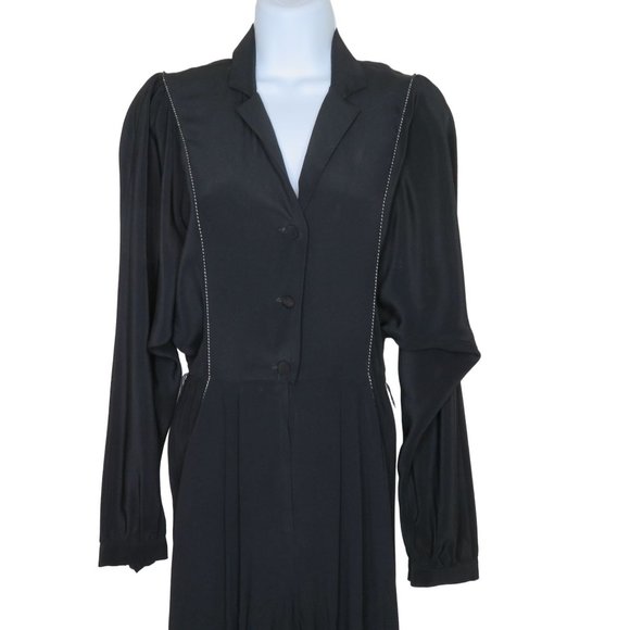 Vintage 80s Jolie Madame One Piece Jumpsuit XS Black Zip Button Pockets Blouson - Picture 14 of 16
